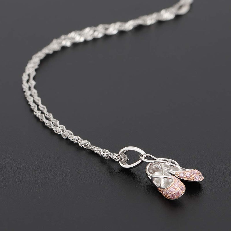 Gemschest 925 Sterling Silver Dance Recital Gifts for Girls Ballerina Necklace Jewelry Cubic Zirconia Ballet Slippers Shoes Necklace for Women Teen Little Girl & Dancer 18", Pink - Image 3